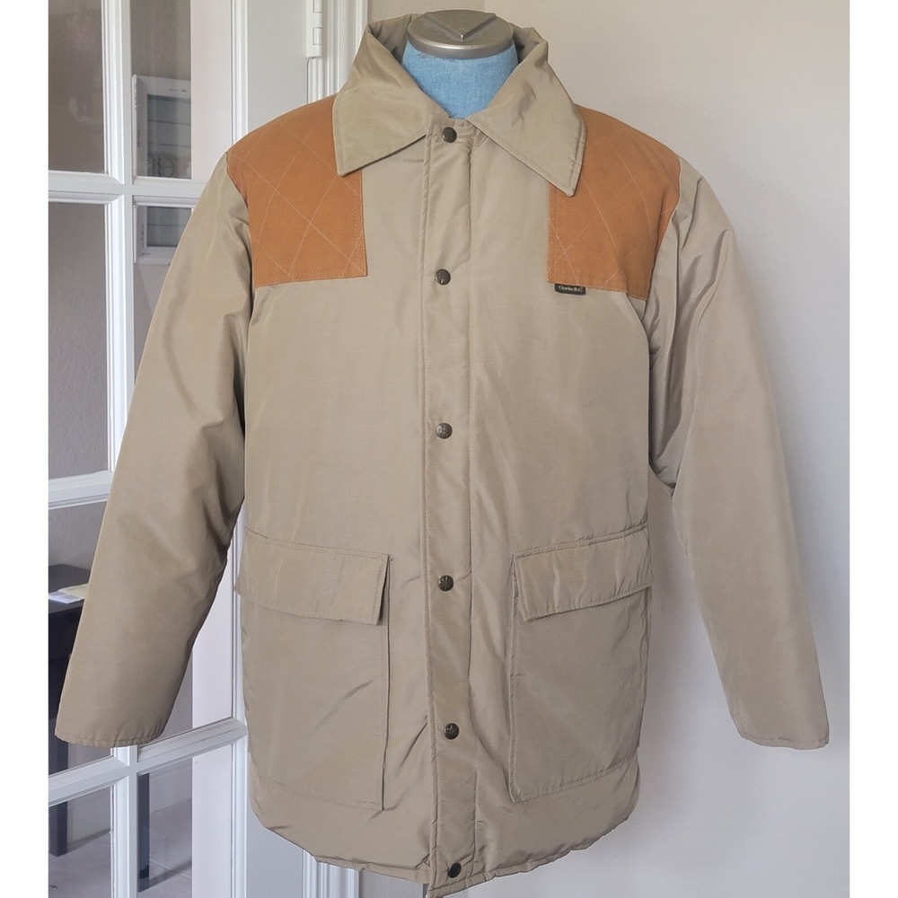 VTG Charles Daly Mens Hunting Jacket Size Med Khaki Brown Duty Shoulder‎ Padding